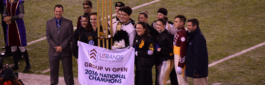 Trumbull High School Marching Band receives trophy.